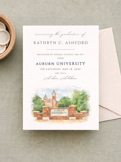 Auburn University Graduation Announcements - Watercolor Auburn Grad Invitations (Set of 25)