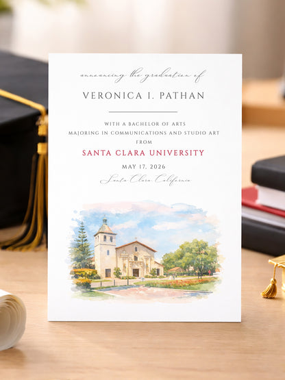Santa Clara University graduation announcement card
