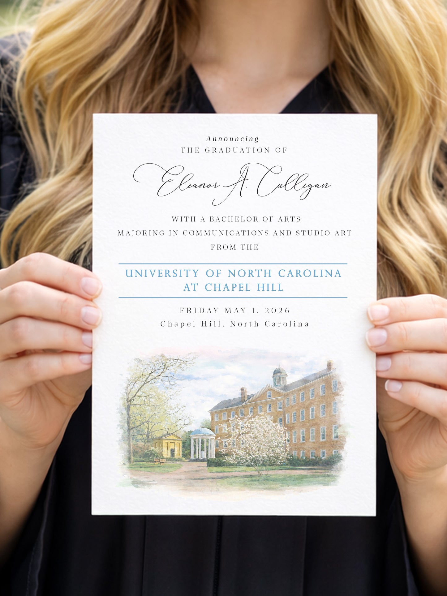 UNC Chapel Hill Graduation Announcements, UNC Custom Grad Announcement Cards (Set of 25)