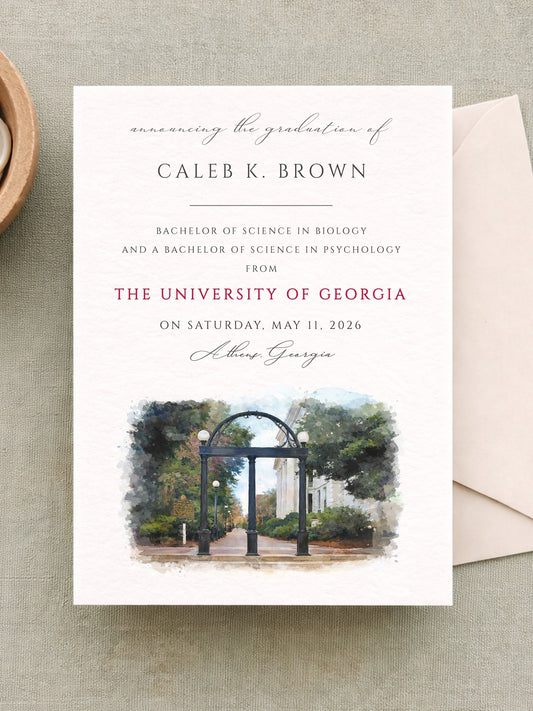 University of Georgia Graduation Announcements – UGA Grad Cards, Custom Georgia Graduatuation Invitations (Set of 25)