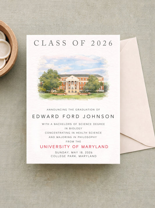 University of Maryland graduation announcement card design