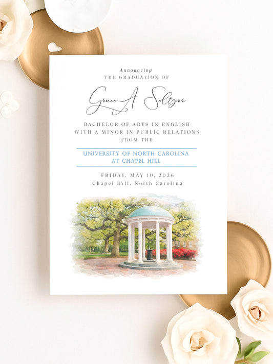 University of North Carolina graduation announcement card design