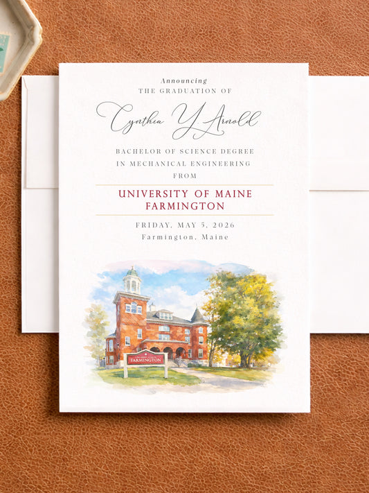 University of Maine Farmington graduation announcement card